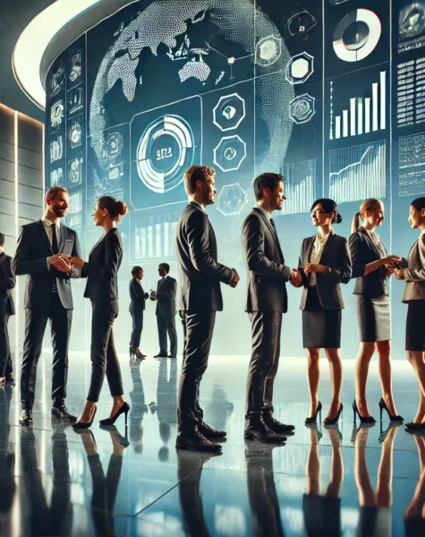 DALL·E 2025-03-27 00.56.27 - A professional and modern business networking scene. A group of diverse business professionals engaged in conversation, shaking hands, exchanging idea DALL·E 2025-03-27 00.56.27 - A professional and modern business networking scene. A group of diverse business professionals engaged in conversation, shaking hands, exchanging idea